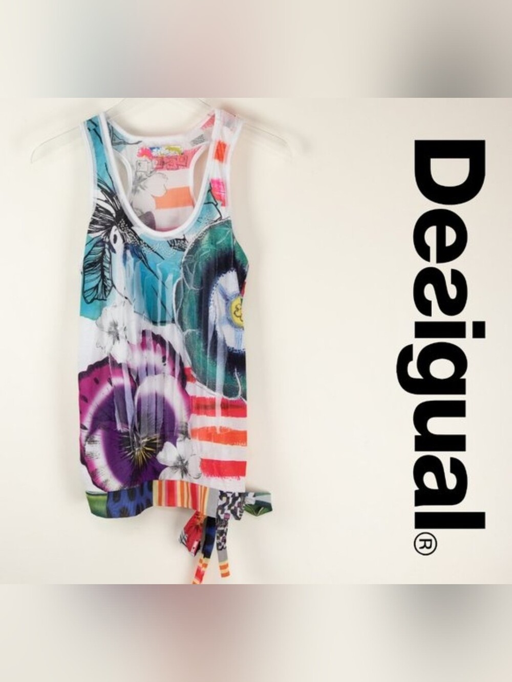Desigual Embellished Multicolor Graphic Tank Top Racerback Size Medium